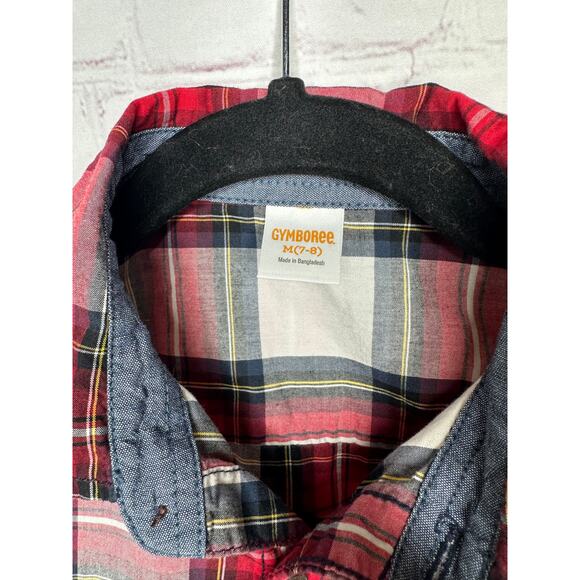 Gymboree Red White Plaid Long Sleeve Collared Shirt Boys Medium 7 8 Christmas - Picture 2 of 4